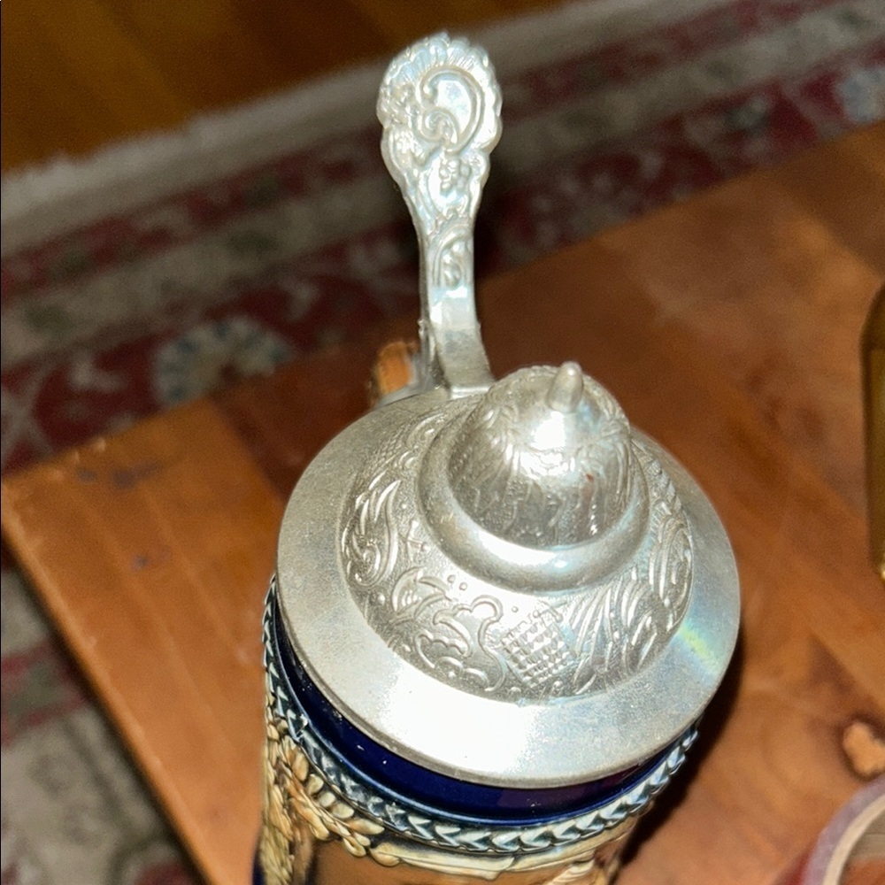 Vintage German Beer Stein with Blue and Gold Accents - Picture 5 of 8